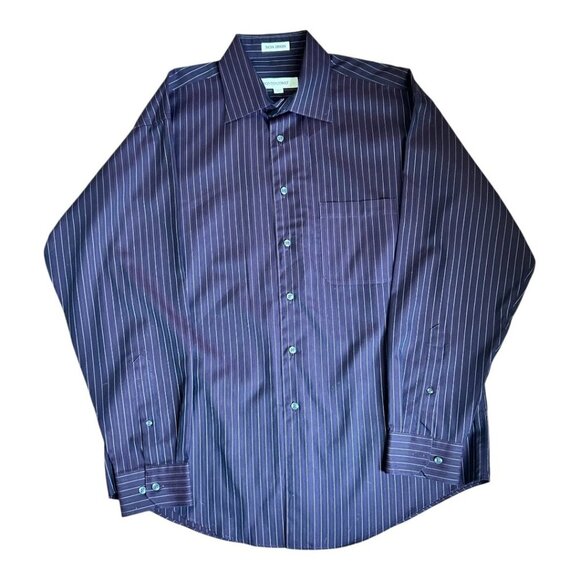 Pronto-Uomo Non-Iron Deep Purple 100% Cotton Pinstripe Button Down Dress Shirt - Picture 1 of 6